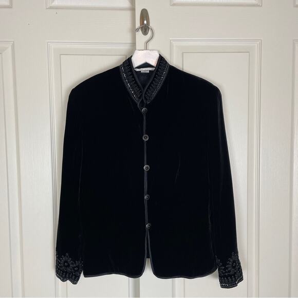 Peter Nygard black Velvet Beaded Antiqued Button Evening Jacket Lined - Picture 1 of 10